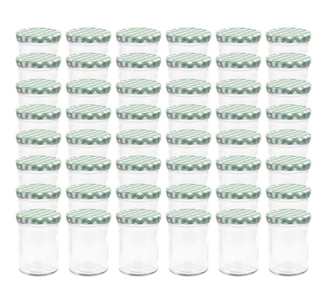 vidaXL 48 Pièces Pots à confiture Couvercle blanc et vert Verre 400 ml