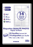25 Planches A4 - 14 étiquettes photo 99,1 mm X 38,1 mm autocollantes brillantes par planche qualité photo