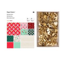 Bloc papier à motifs 30 feuilles Christmas + 150 punaises dorées