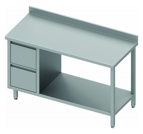 Table inox avec 2 tiroirs & etagère à droite - gamme 700 - stalgast -  - acier inoxydable1300x700 x700xmm