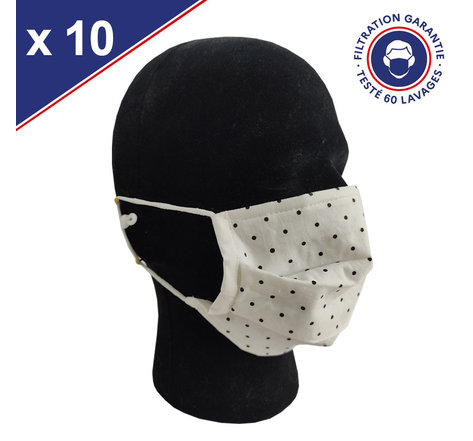 Masque Tissu Catégorie 1 Lavable x60 Pois Lot de 10