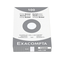 ETUI de 100 Fiches BRISTOL 105x148 mm 5X5 Blanc EXACOMPTA