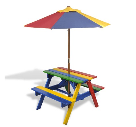 Vidaxl table et bancs de pique-nique avec parasol pour enfants bois