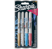 SHARPIE Metallic Marker - 4 marqueurs permanents - Or, Rose, Vert, Bleu métallisé - Pointe Fine - sous blister