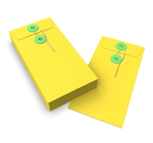 Lot de 20 enveloppes jaune + vert à rondelle et ficelle 220x110