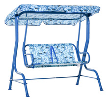 Balancelle de jardin 2 places pour enfants ceintures sécurité réglables accoudoirs pare-soleil inclinable motif requin bleu