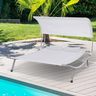 Bain de soleil 2 places lit de jardin design contemporain toit réglable 2 roulettes 2 oreillers acier époxy polyester crème