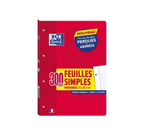 Blocs 300 Pages (150) Feuillets Mobiles Détachables Perforées 90g A4 Grands Carreaux OXFORD