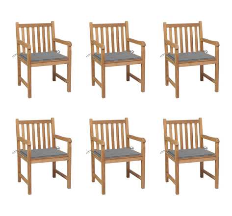 Vidaxl chaises de jardin 6 pcs avec coussins gris bois de teck massif