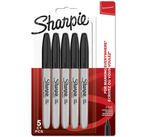 SHARPIE - 5 marqueurs permanents - Noir - Pointe Fine - sous blister