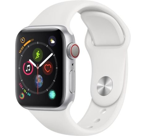 Apple Watch Series 4 GPS + Cellular, 40mm Boîtier en acier inoxydable avec Bracelet Sport blanc