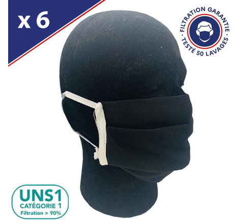 Masque Tissu Lavable x50 Noir Lot de 6