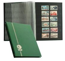 PERFECTA : Classeur fixe pour timbres (Petit modèle-Pages Noires-32p. Vert)
