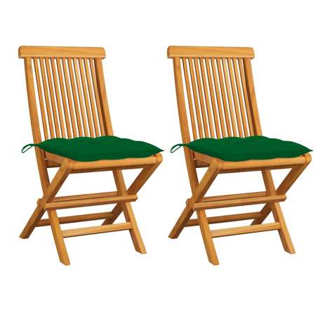 Vidaxl chaises de jardin avec coussins vert 2 pcs bois de teck massif