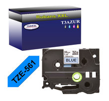 Ruban d'étiquettes laminées générique Brother Tze-561 pour étiqueteuses P-touch - Texte noir sur fond bleu
