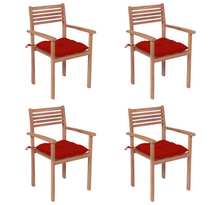 Vidaxl chaises de jardin 4 pcs avec coussins rouge bois de teck solide