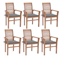 Vidaxl chaises à dîner 6 pcs avec coussins gris bois de teck solide