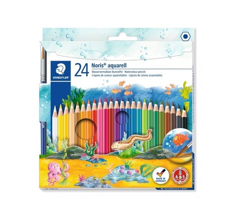 Boîte de 24 crayons couleur aquarellables Noris Couleur + 1 pinceau Staedtler