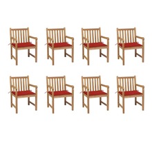 Vidaxl chaises de jardin 8 pcs avec coussins rouge bois de teck massif