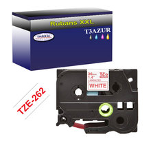 Ruban pour étiquettes laminées génériques Brother Tze-262 pour étiqueteuses P-touch - Texte rouge sur fond blanc - Largeur 36 mm x 8 mètres - T3AZUR