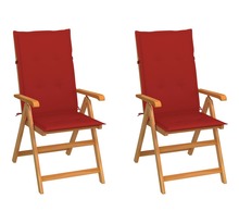 vidaXL Chaises de jardin 2 Pièces avec coussins rouge Bois de teck massif