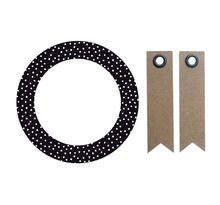 12 stickers cercle ø 6,3 cm noir à pois blancs + 20 étiquettes kraft fanion