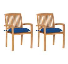Vidaxl chaises de jardin 2 pcs avec coussins bleu bois de teck massif