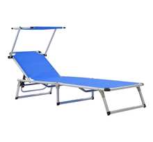 vidaXL Chaise longue pliable avec toit Aluminium et textilène Bleu