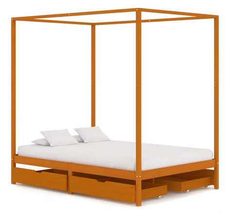 vidaXL Cadre de lit à baldaquin avec 4 tiroirs Bois de pin 140x200 cm