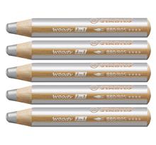 Crayon WOODY 3 en 1 Extra large Argent x 5 STABILO