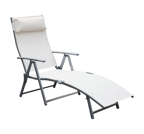 Outsunny transat chaise longue bain de soleil pliable dossier inclinable multi-positions têtière fournie 137L x 64l x 101H cm métal époxy textilène beige