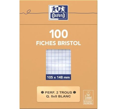 OXFORD 100 feuilles bristol - Petits carreaux perforées - Blanc - 14,8 cm x 10,5 cm x 2,6 cm