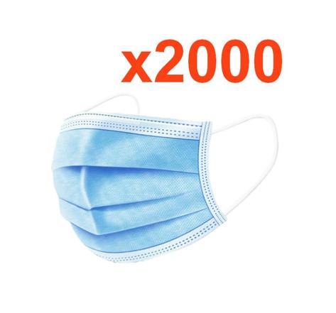 Lot de 2000  Masques chirurgicaux  grand public jetable tissu - Bleu - SILAMP