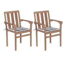 Vidaxl chaises de jardin 2 pcs avec coussins à carreaux gris teck
