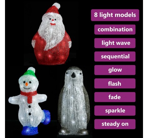 vidaXL Set de figurines de Noël LED 3Pièces Acrylique Intérieur/extérieur