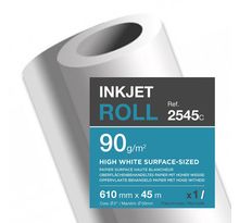Rouleau de papier surfacé ultra blanc 2545C pour traceur jet d'encre - Format 0,610 mm x 45m - 90g (rouleau 65 mètres)