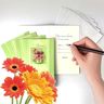 Lot 5 cartes "invitation" bouquet fleurs roses avec 5 enveloppes blanches 9x14cm
