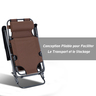 Chaise longue pliable bain de soleil transat de relaxation dossier inclinable avec repose-pied polyester oxford marron