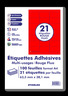 100 planches a4 - 21 étiquettes 63,5 mm x 38,1 mm autocollantes fluo rouge par planche pour tous types imprimantes - jet d'encre/laser/photocopieuse