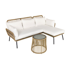 Salon de jardin d'angle 4 pers. style colonial table basse coussins grand confort inclus résine tressée beige