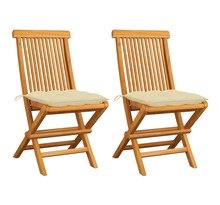 Vidaxl chaises de jardin 2 pièces avec coussins blanc crème teck massif