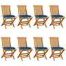 Vidaxl chaises de jardin avec coussins bleu 8 pcs bois de teck massif