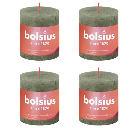 Bolsius Bougies pilier rustiques Shine 4 Pièces 80x68 mm Vert olive