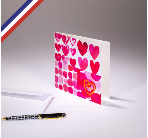 Carte double all you need is love créée et imprimée en france sur papier certifié pefc - cœurs roses