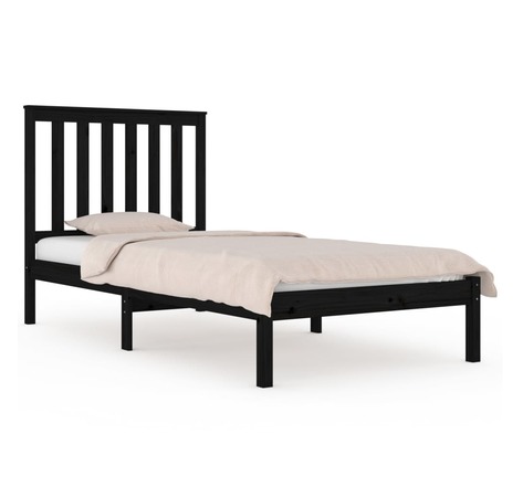 Vidaxl cadre de lit noir bois de pin massif 75x190 cm petit simple