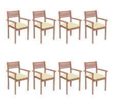 Vidaxl chaises de jardin empilables avec coussins 8 pcs teck solide