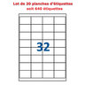 Lot de 20 planches étiquettes autocollantes sur feuille a4 : 51 x 34 mm (32 étiquettes par feuille  spéciales bons de transport)