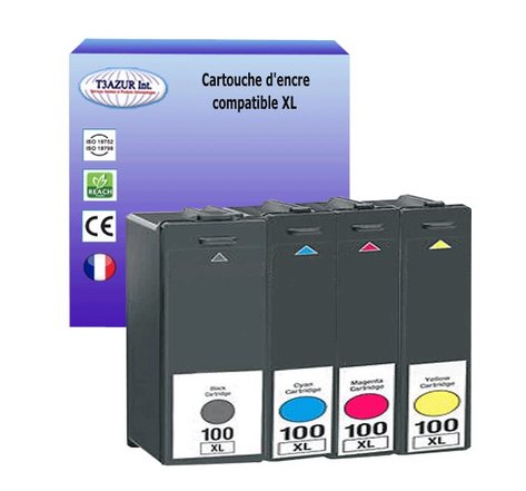 4 Cartouches compatibles avec Lexmark 100XL Lexmark S300, S301, S305, S400, S405, S505, S600, S602  - T3AZUR