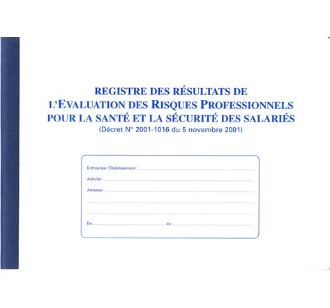 Registre résultats évaluation des riques Professionnels 210X297 60 Pages ELVE