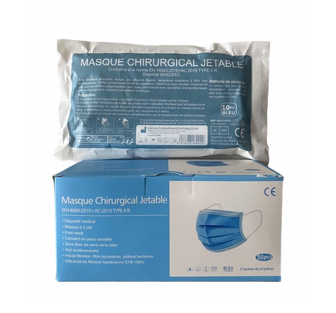 Boîte de 50 Masques Chirurgicaux Type 2R - 99,5 % de filtration (EN14683:2019 + AC:2019)